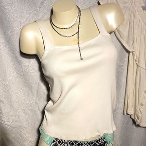 Express One Eleven White Rib Knit Jersey Tank